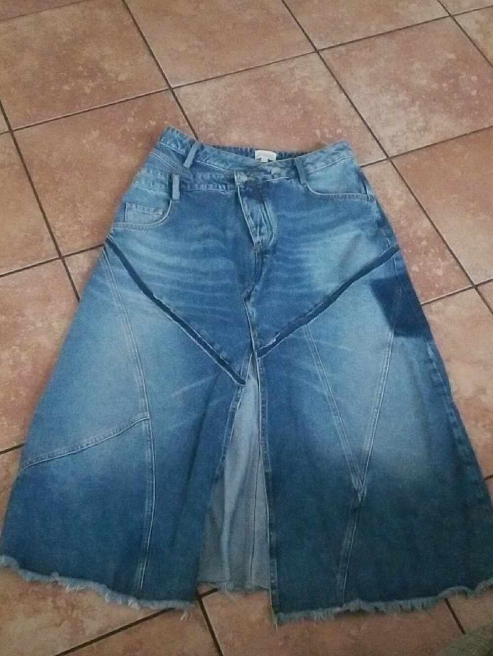 Pilcro Indigo Patchwork Denim Maxi Skirt with Front Slit - Picture 3 of 6